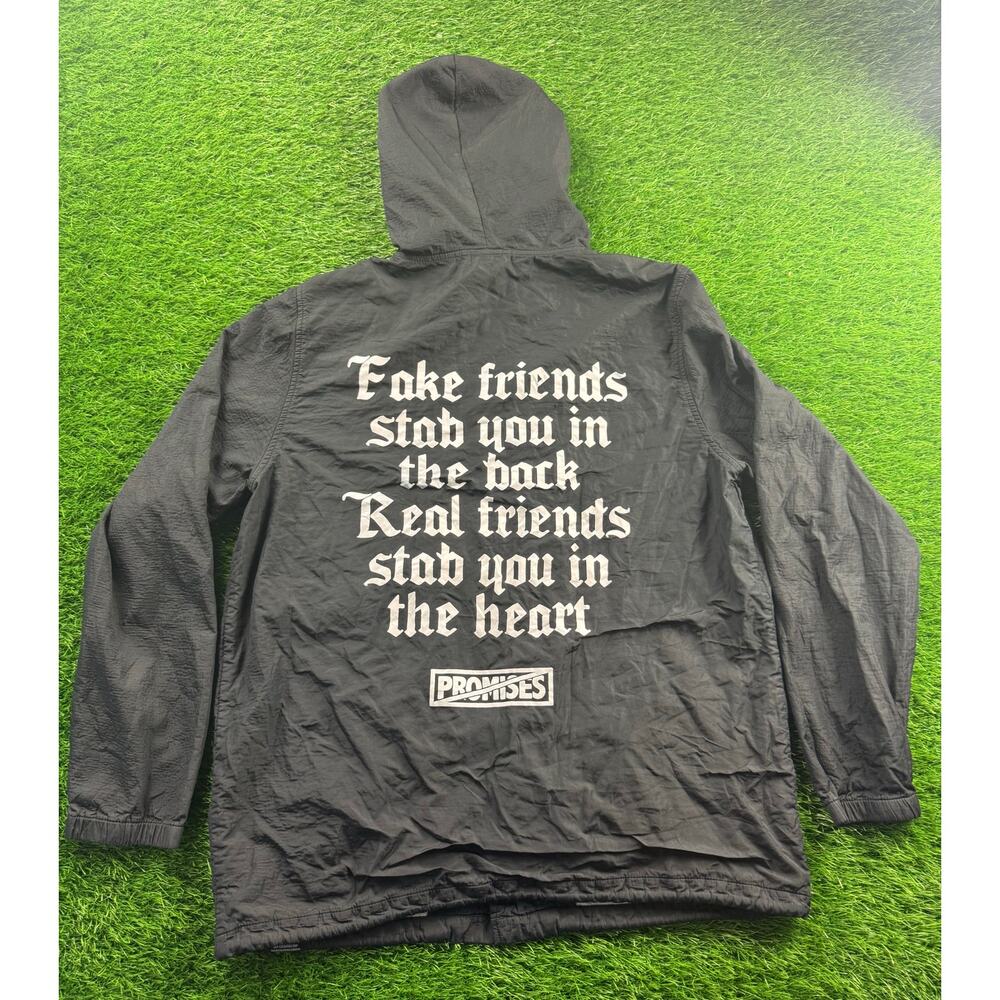 Broken Promises Hooded Coach Jacket Sz S, Black We Ain’t Homies Back Print Quote